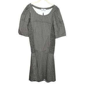 Never A Wallflower Dress Womens Small Black White Chevron Puff Sleeve Cotton